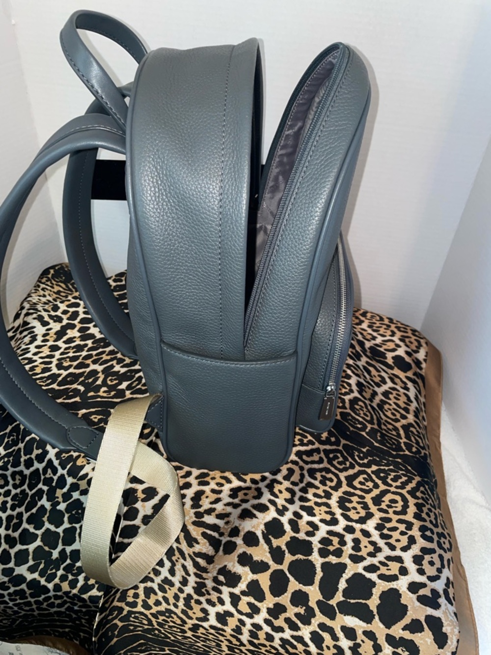 Michael Kors Pebbled Leather Medium Backpack in Slate Grey - Picture 12 of 16